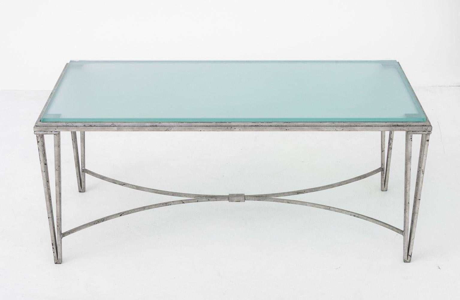 Hollywood Regency Silvered Metal & Glass Low Table In Good Condition For Sale In Astoria, NY