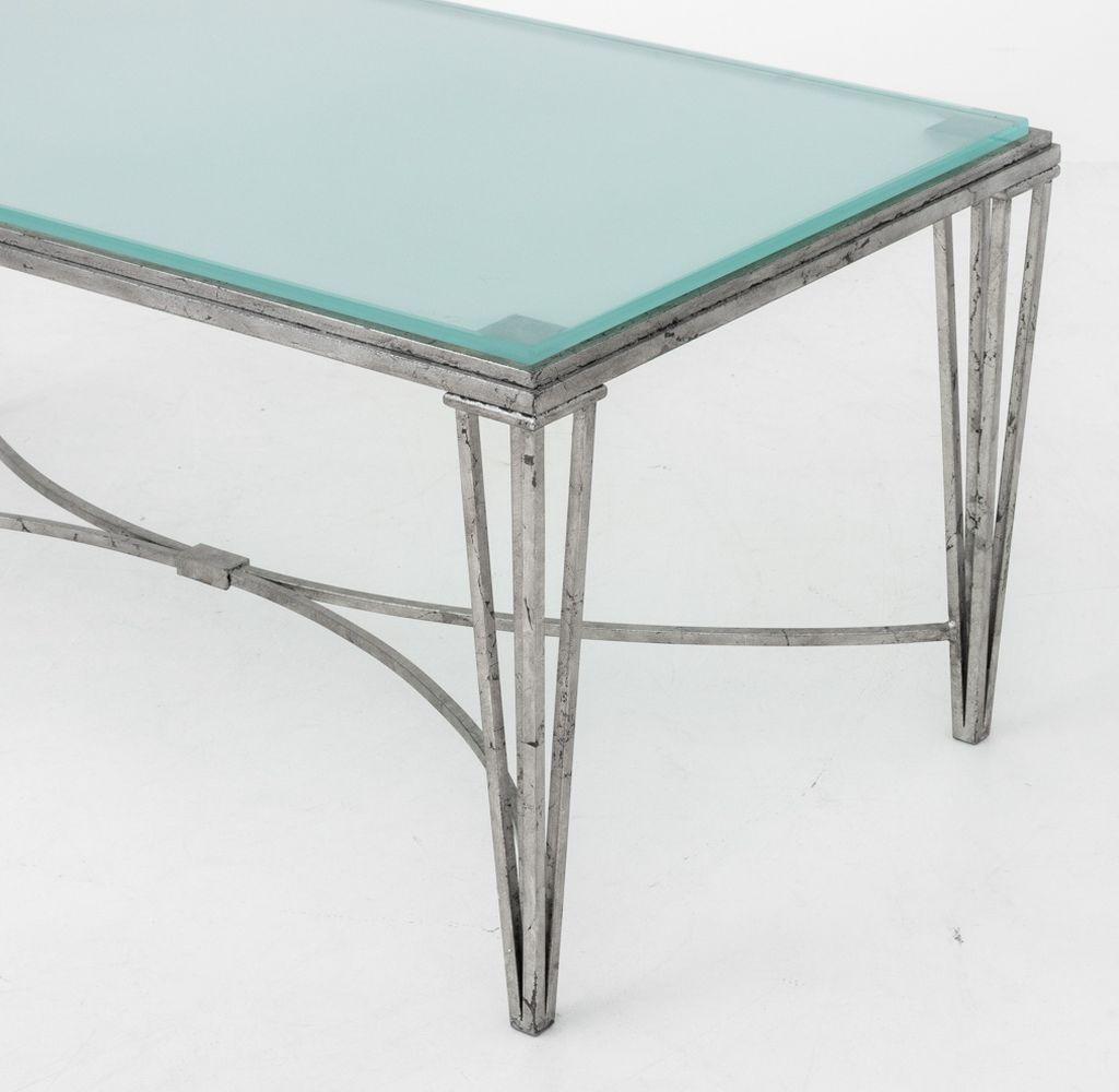 Hollywood Regency Silvered Metal & Glass Low Table For Sale 1