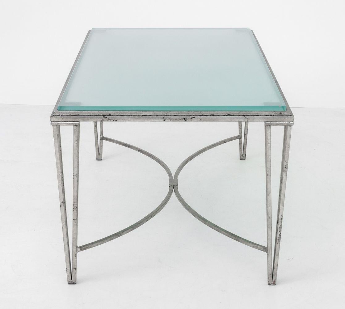 Hollywood Regency Silvered Metal & Glass Low Table For Sale 2