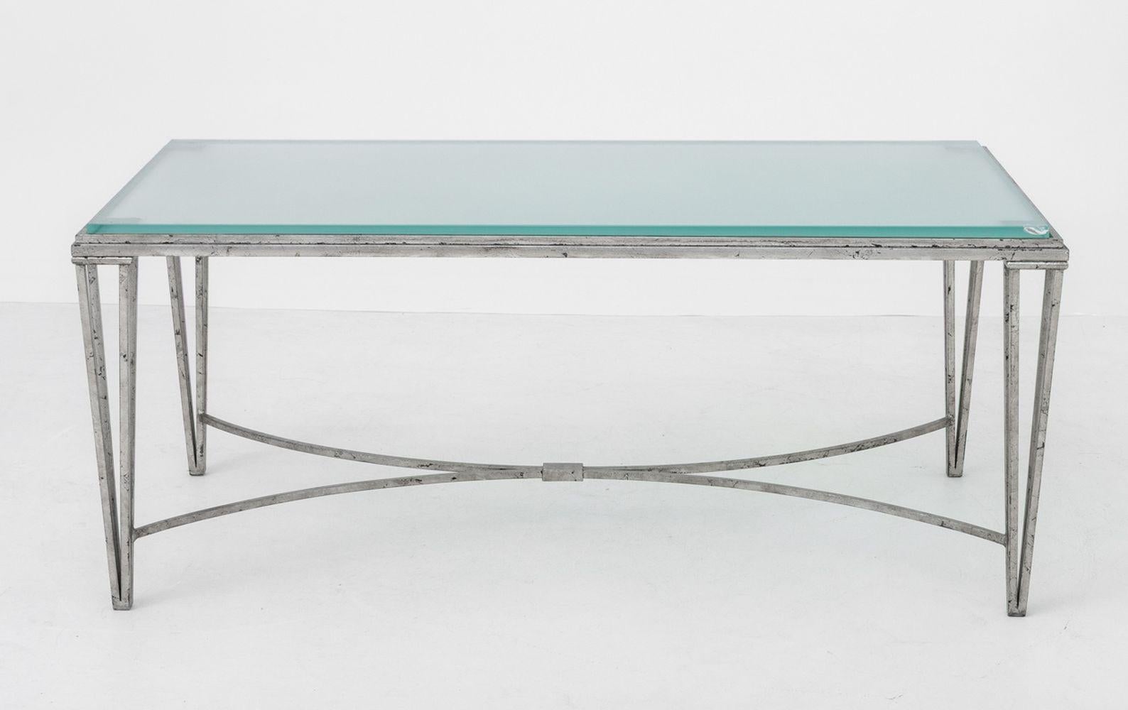 Hollywood Regency Silvered Metal & Glass Low Table For Sale 3