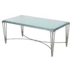 Hollywood Regency Silvered Metal & Glass Low Table