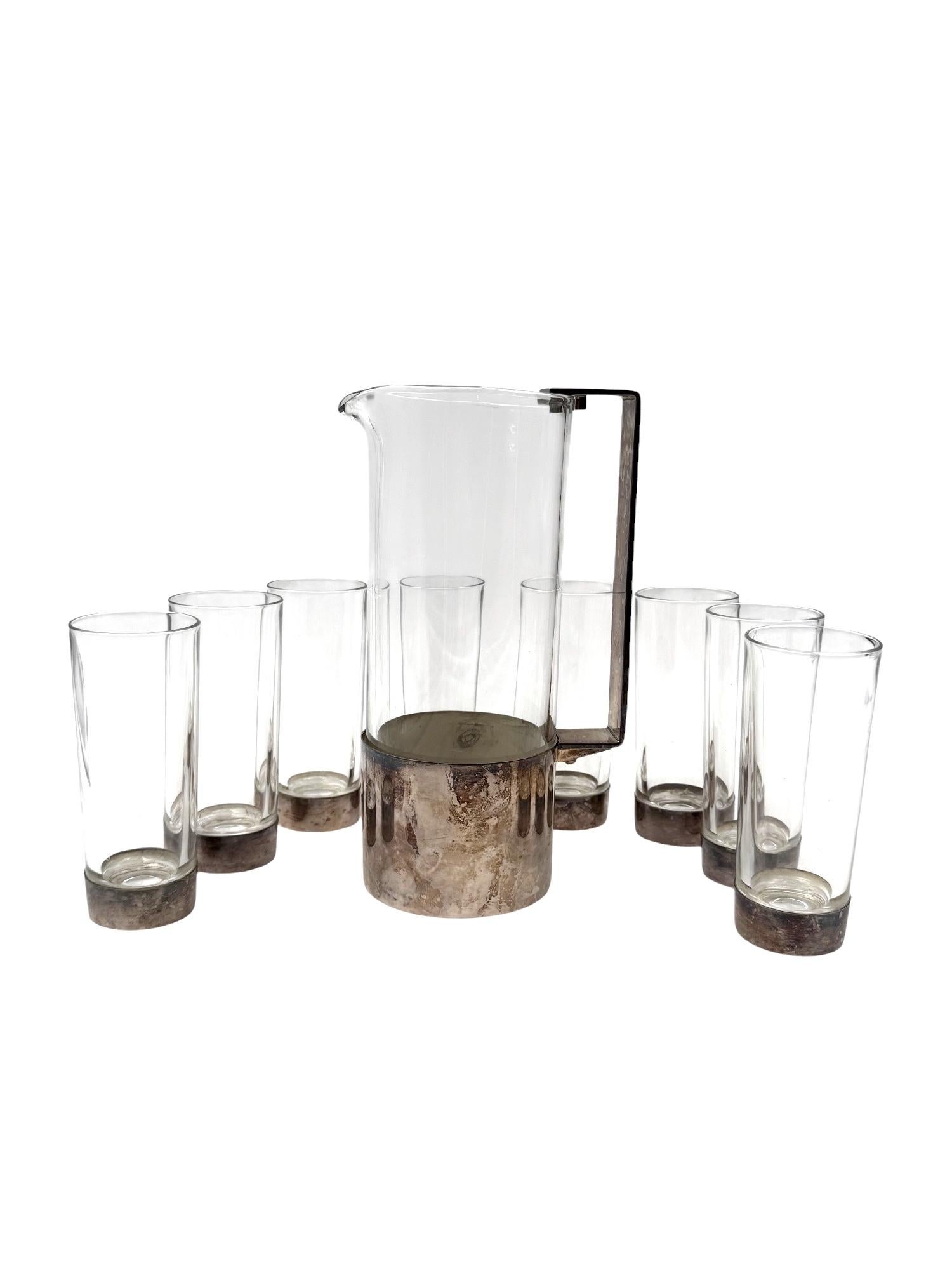 Plaqué argent Ensemble de cocktails en métal argenté Hollywood Regency, Italie 1970 en vente