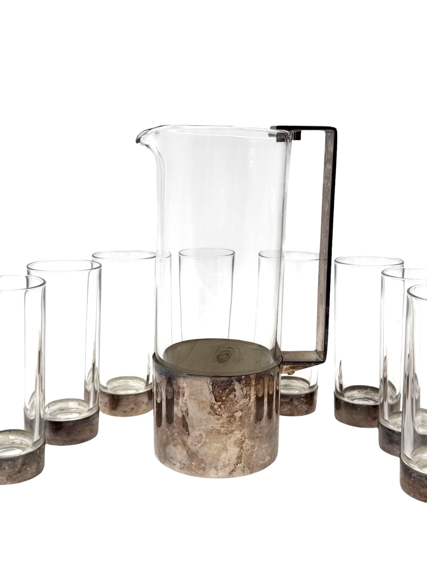 Ensemble de cocktails en métal argenté Hollywood Regency, Italie 1970 en vente 1