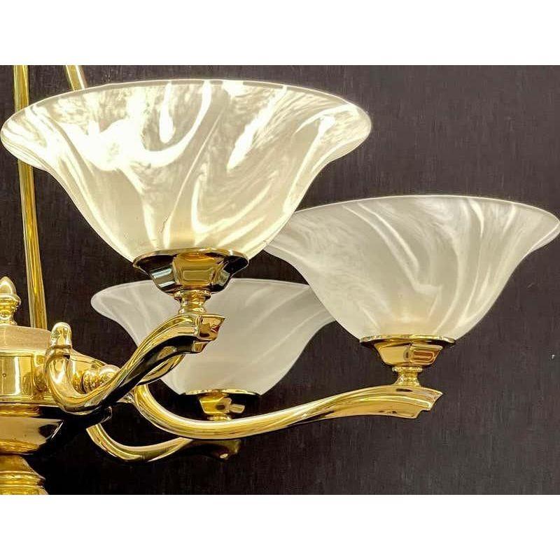 20th Century Hollywood Regency Six Light Chandelier Brass and Alabaster