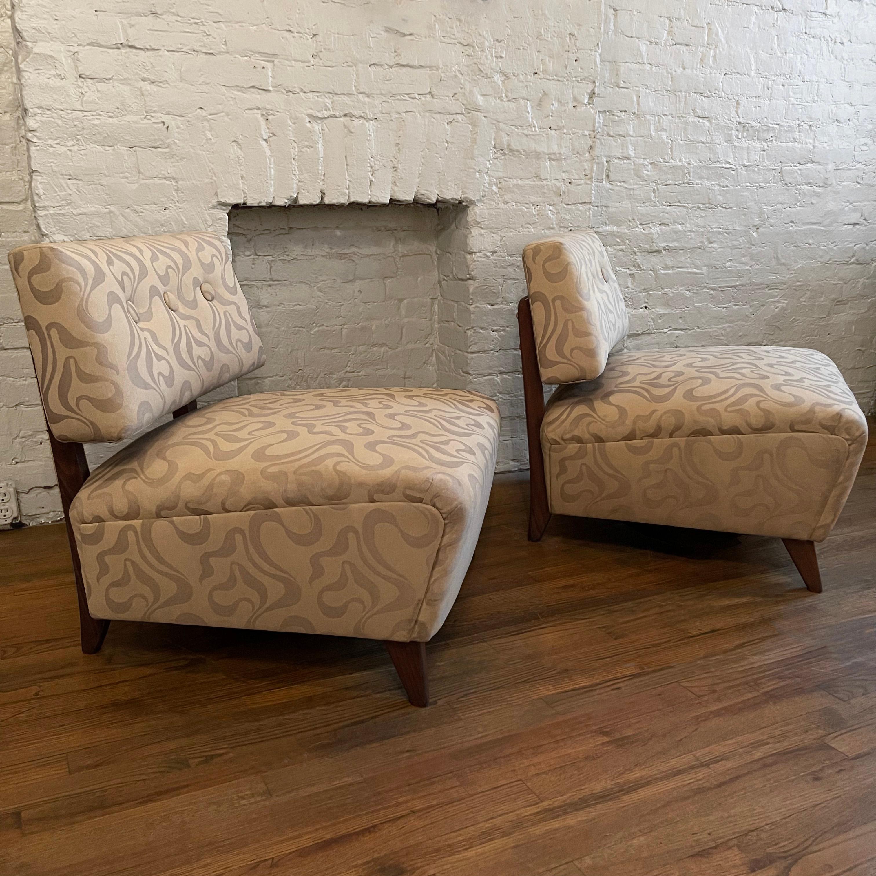 Jacquard Hollywood Regency Slipper Chairs in the Style of Billy Haines For Sale