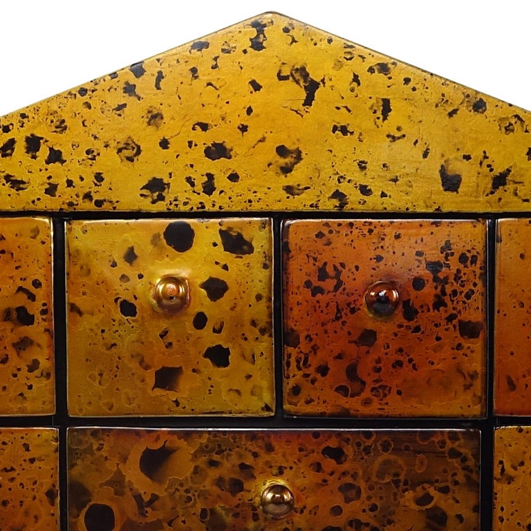 Hollywood Regency Small Chest of Drawers Made of Gold Lacquered Wood