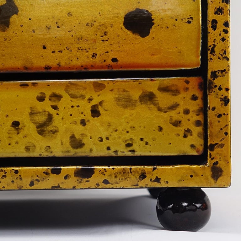 Hollywood Regency Small Chest of Drawers Made of Gold Lacquered Wood