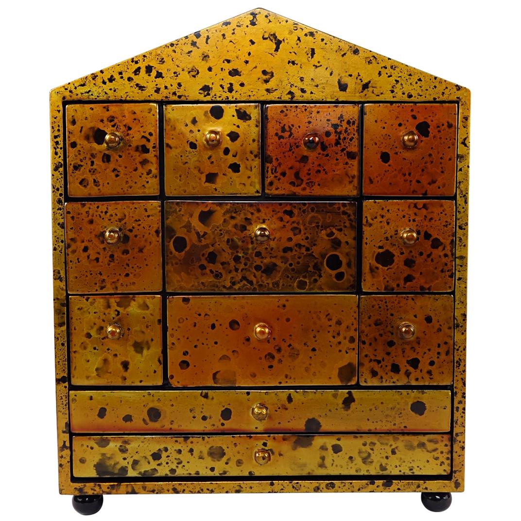 Hollywood Regency Small Chest of Drawers Made of Gold Lacquered Wood