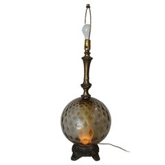Hollywood Regency Smoked Bubble Glass Table Lamps Inner Glowing Accent Light