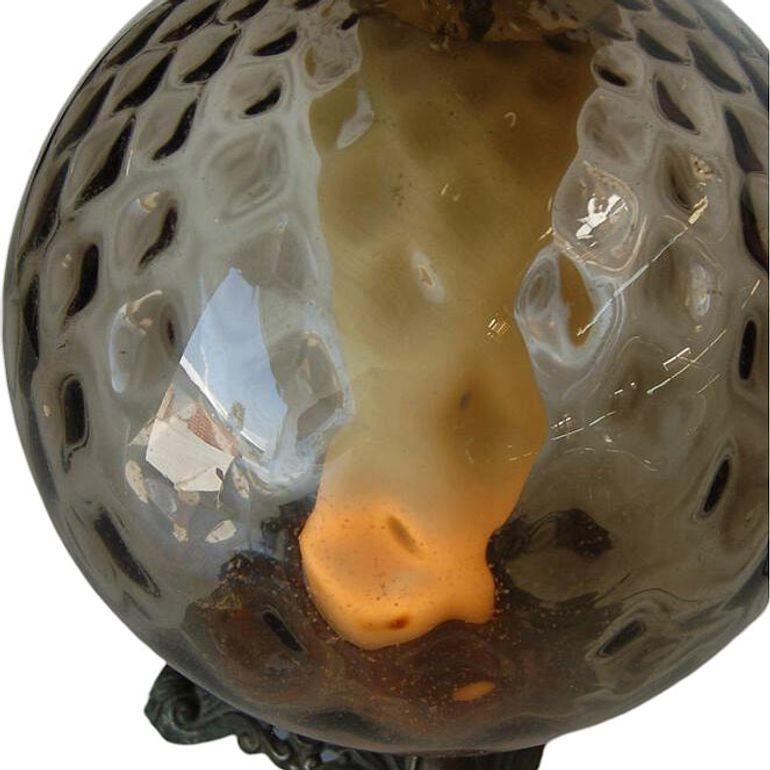Lampes de bureau en verre bullé fumé Hollywood Regency, lumière d'appoint lumineuse intérieure brillante en vente 2