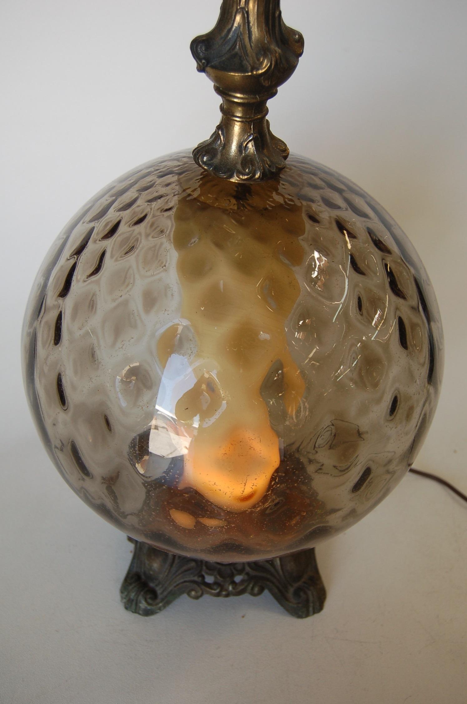 Hollywood Regency Smoked Bubble Glass Table Lamps Inner Glowing Accent Light In Excellent Condition For Sale In Van Nuys, CA