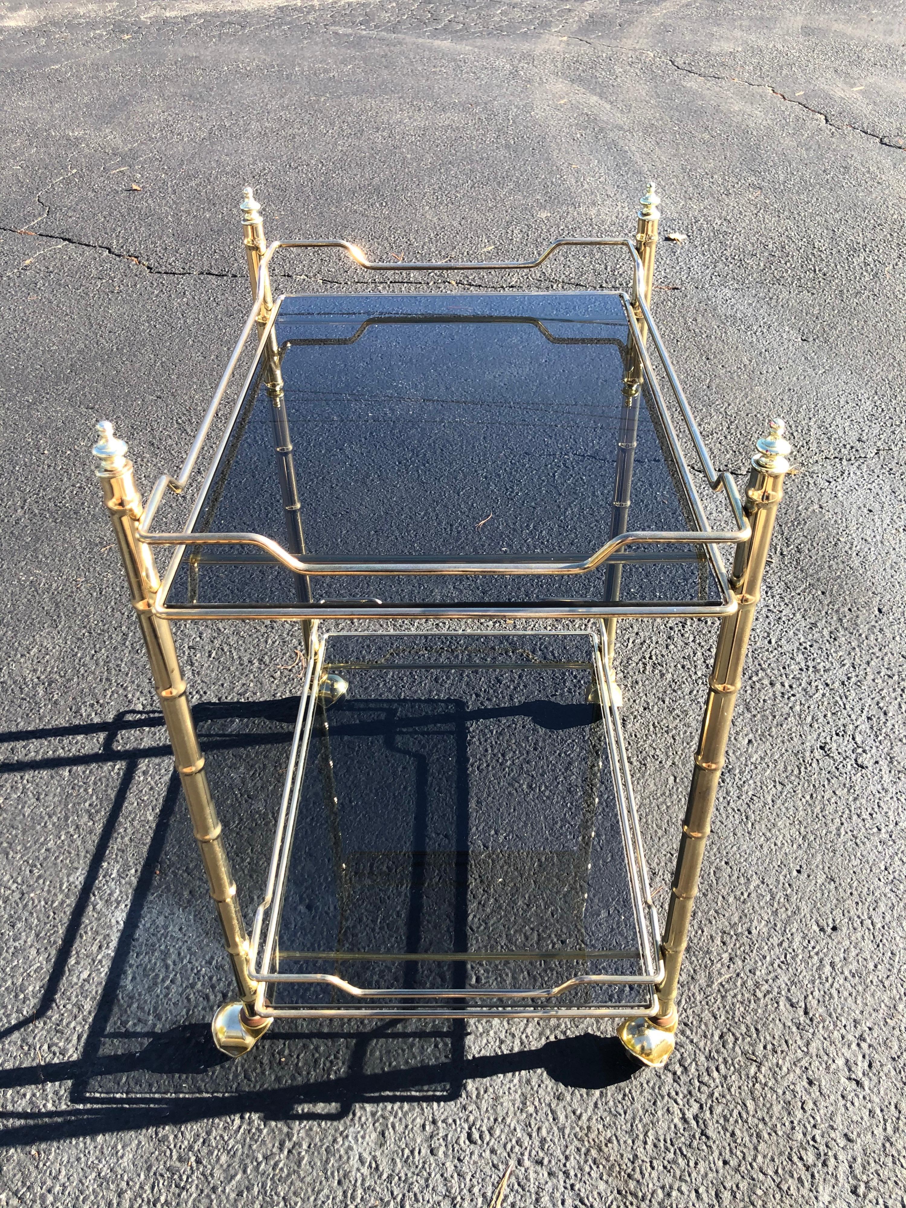 Hollywood Regency Smoked Glass and Brass Bar Cart 7
