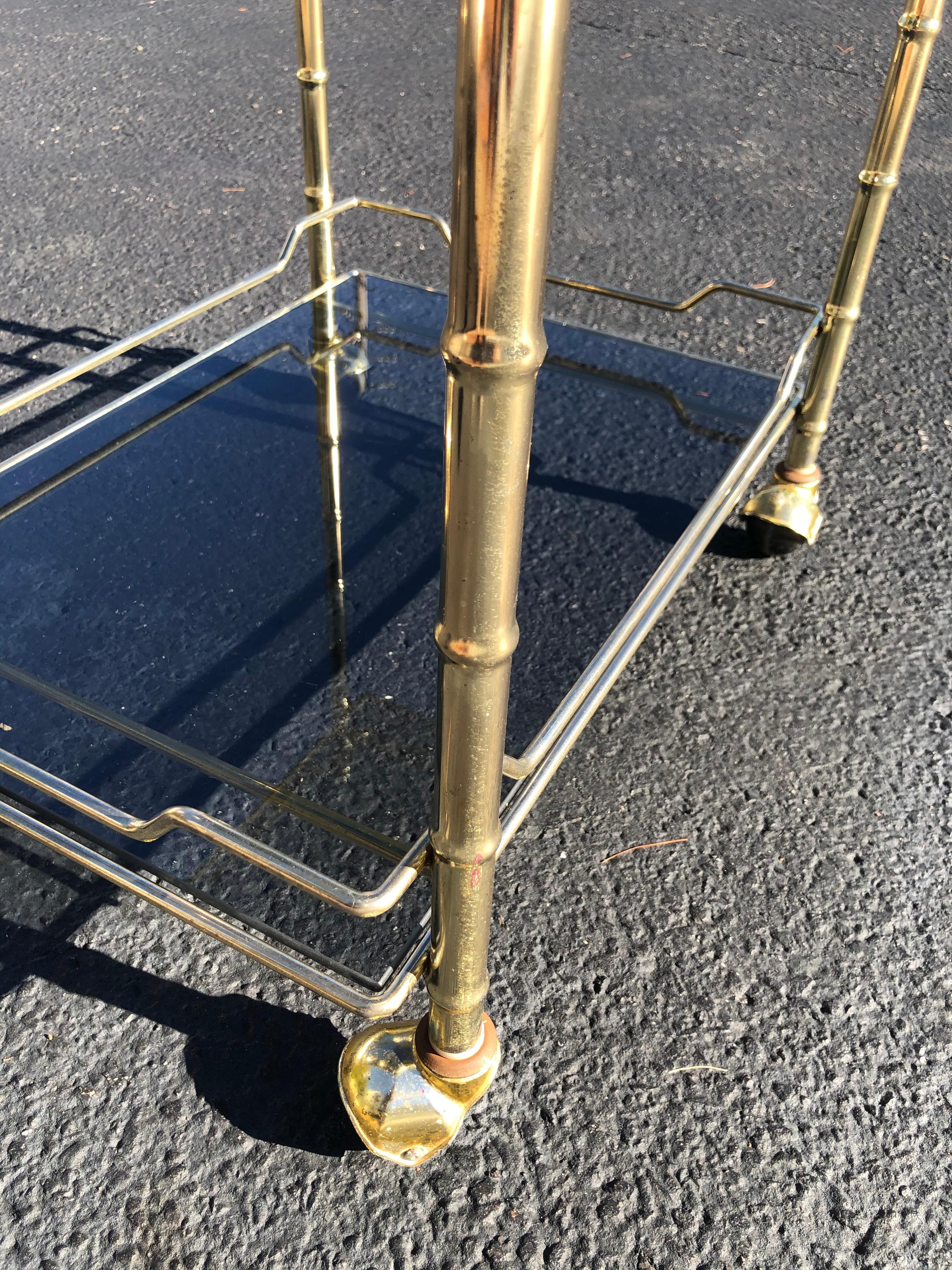 Hollywood Regency Smoked Glass and Brass Bar Cart 10