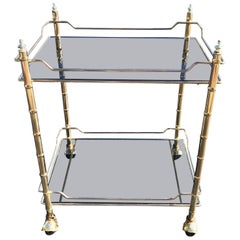 Hollywood Regency Smoked Glass and Brass Bar Cart