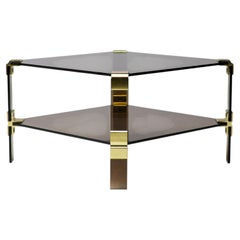 Hollywood Regency Smoked Glass Coffee Table – Modular Brass Construction