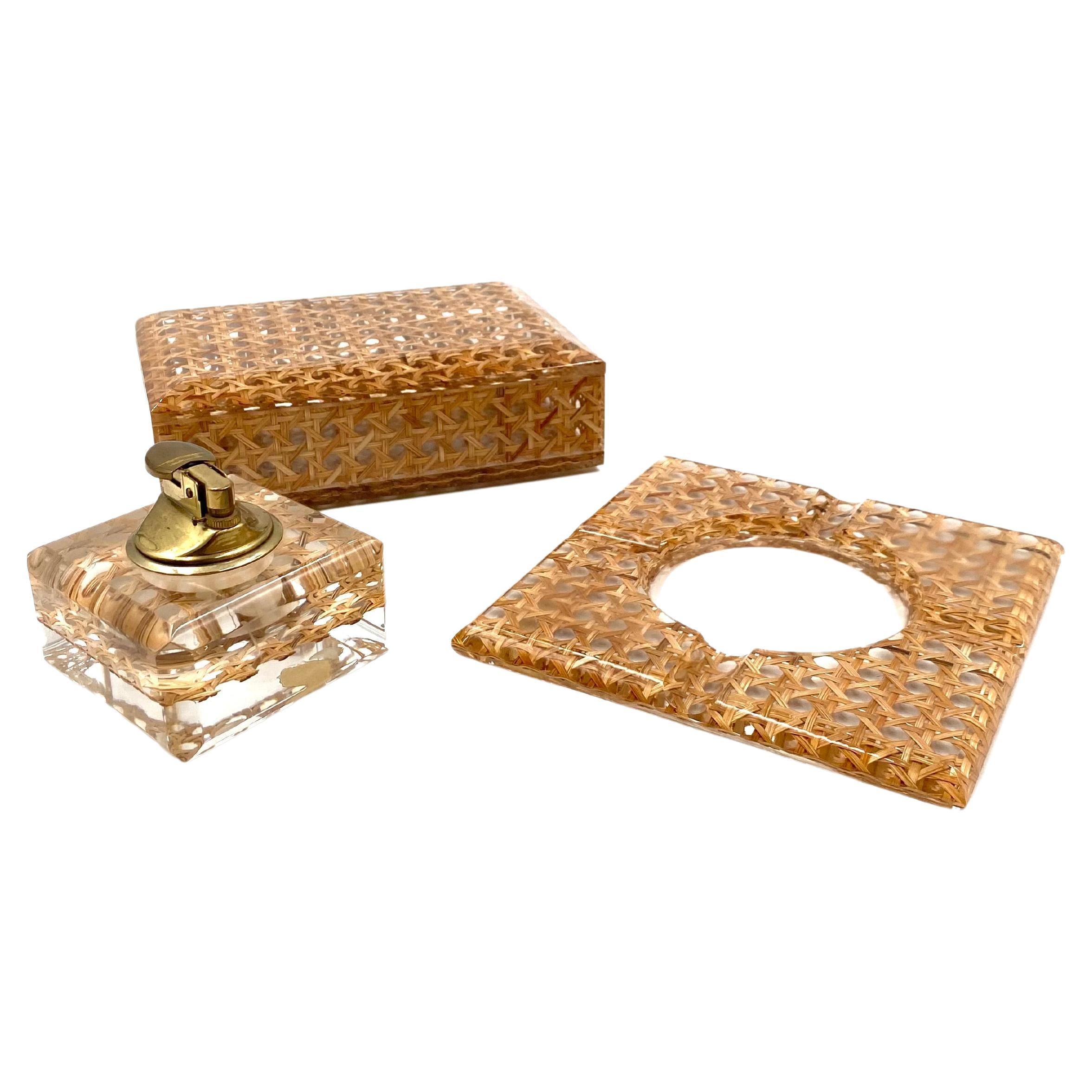 Hollywood regency smoking set, lucite and Vienna stray, Italy 1970