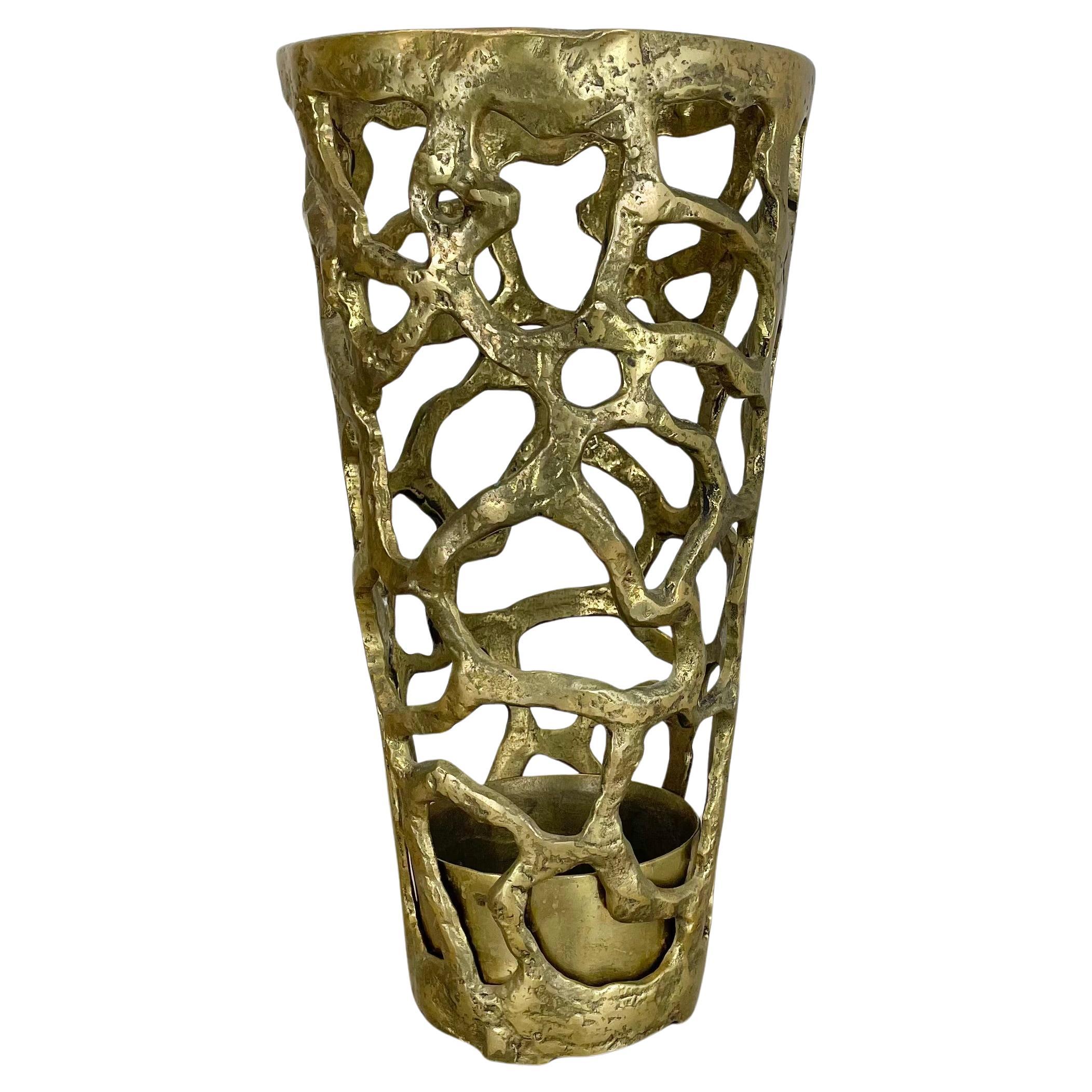 Hollywood Regency Solid 11kg Brutalist Brass Umbrella Stand, Italy, 1970s