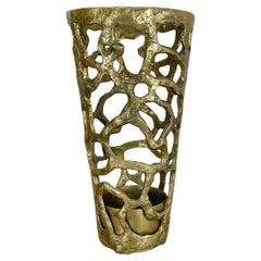 Hollywood Regency solide 11kg Brutalist Brass Umbrella Stand, Italie, 1970