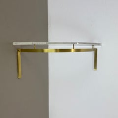 Hollywood Regency Solid Brass Acryl Glass Corner wall board Unit, Italy 1970s