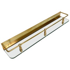 Hollywood Regency Solid Brass and Crystal Glass Italian Wall Shelf, 1980s