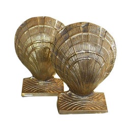 Hollywood Regency Solid Brass Clam Shell Bookends, a Pair India