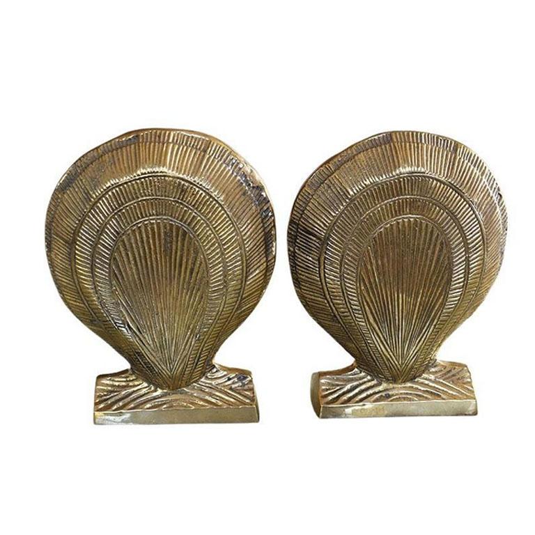 Mid-Century Modern Hollywood Regency Solid Brass Clam Shell Bookends, a Pair India