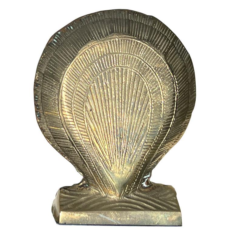 Indian Hollywood Regency Solid Brass Clam Shell Bookends, a Pair India For Sale