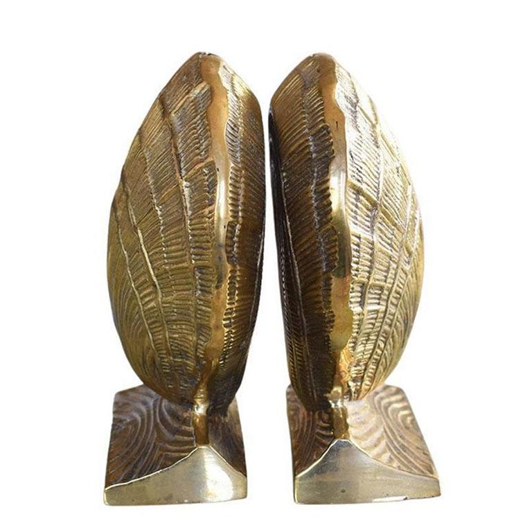 Indian Hollywood Regency Solid Brass Clam Shell Bookends, a Pair India