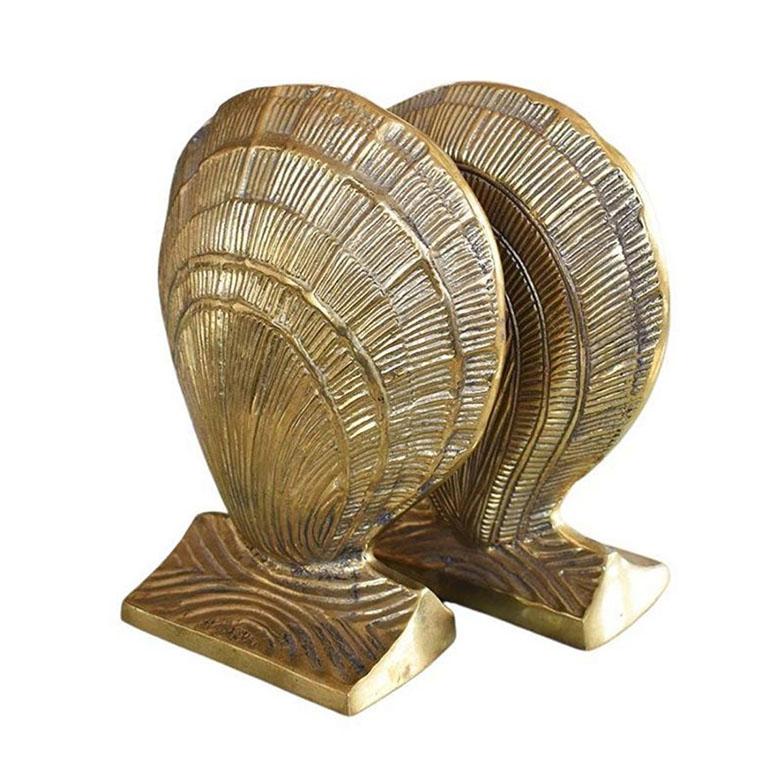 Hollywood Regency Solid Brass Clam Shell Bookends, a Pair India In Good Condition In Oklahoma City, OK