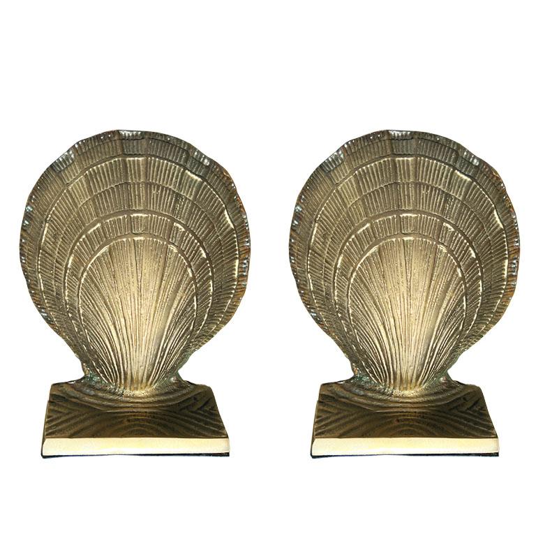Hollywood Regency Solid Brass Clam Shell Bookends, a Pair India For Sale 1