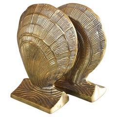Hollywood Regency Solid Brass Clam Shell Bookends, a Pair India
