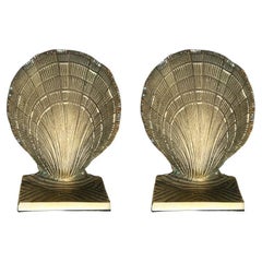 Hollywood Regency Solid Brass Clam Shell Bookends, a Pair India
