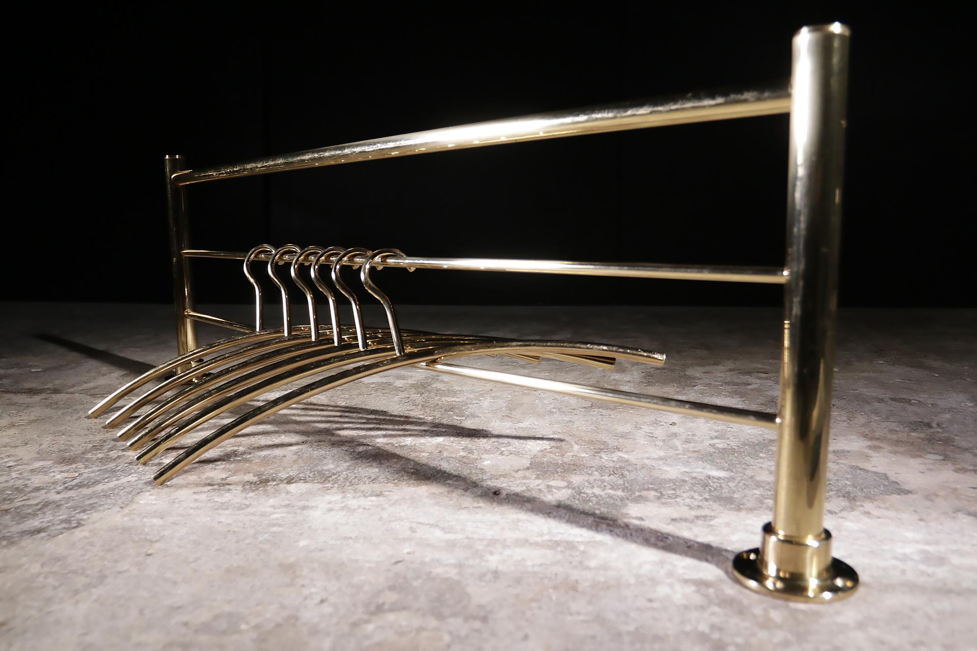 Hollywood Regency Solid Brass Coat Rack with 6 Hangers, 1980 5