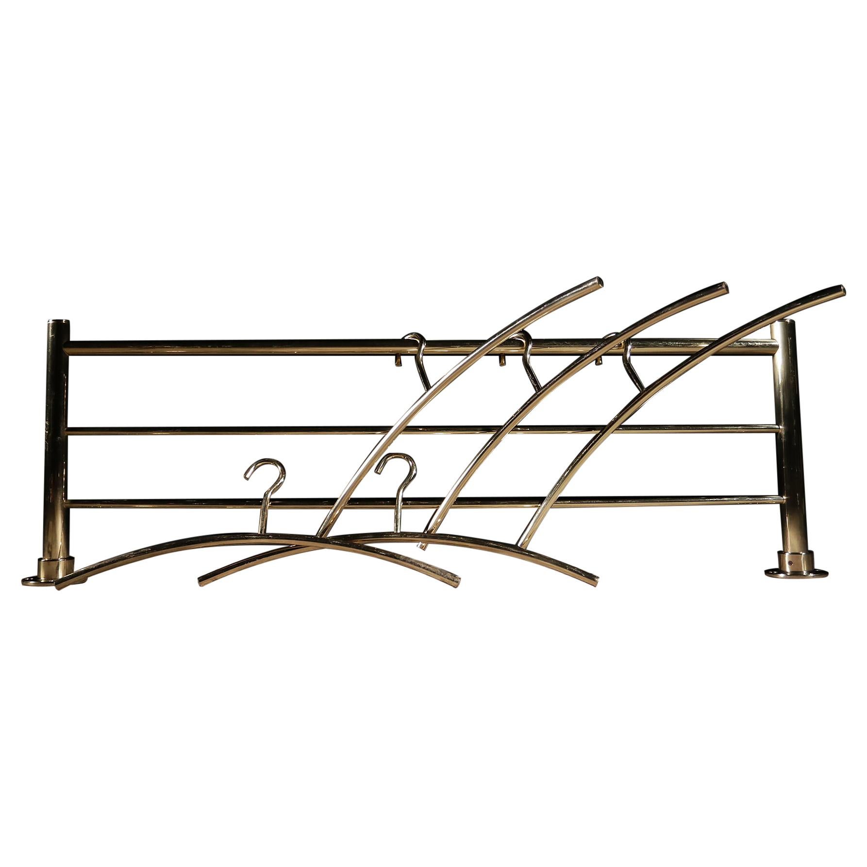 Hollywood Regency Solid Brass Coat Rack with 6 Hangers, 1980