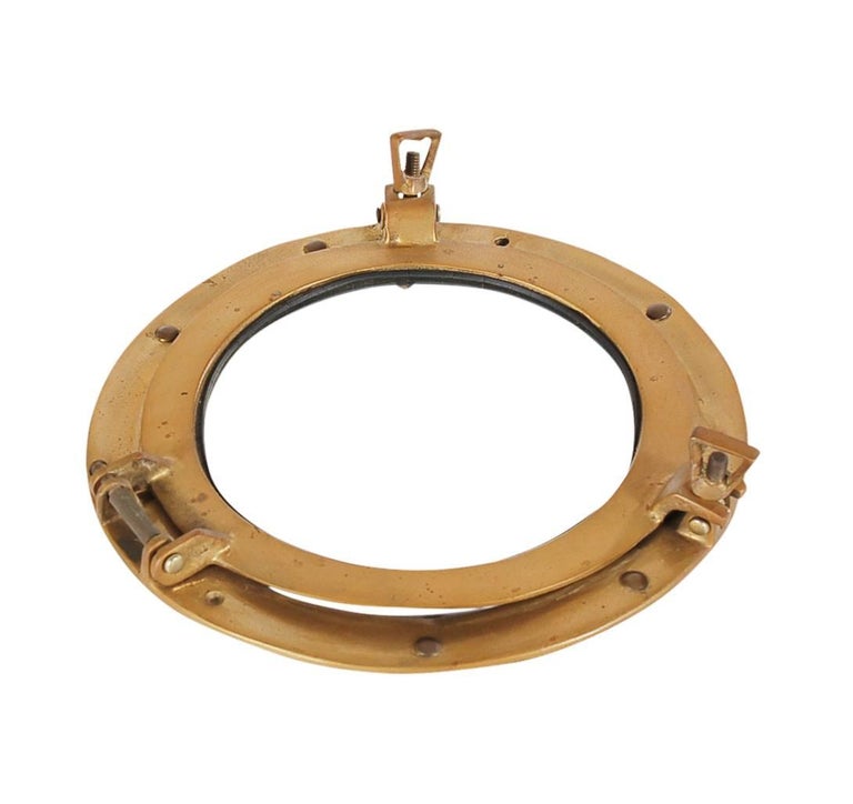 Hollywood Regency Solid Brass Porthole Wall Mirror Mid Century Modern