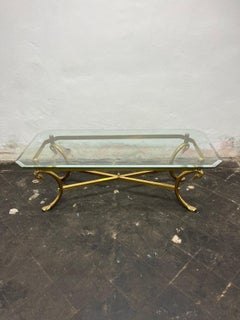 Hollywood Regency Solid Brass Swan Base Coffee Table