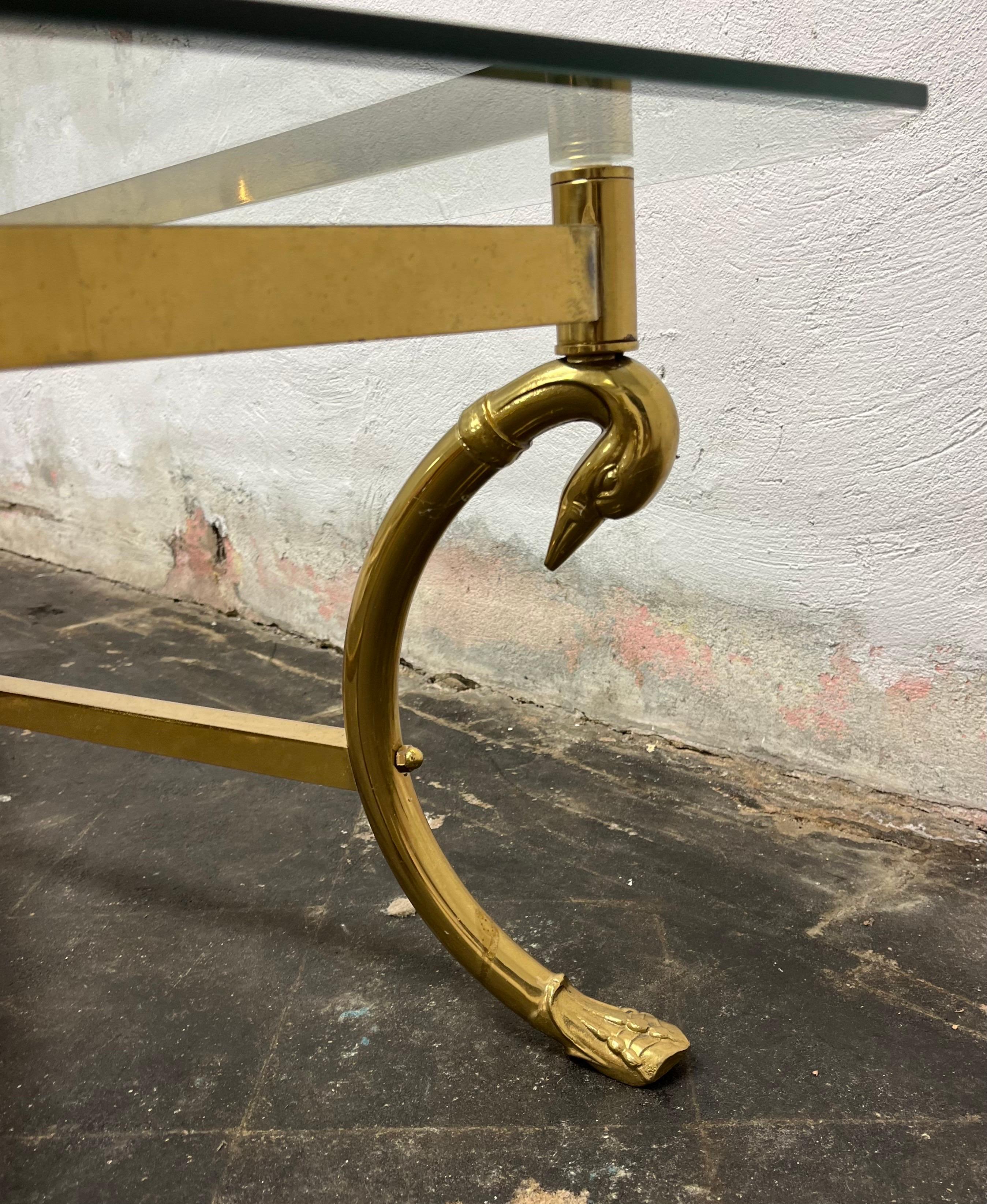 Hollywood Regency Solid Brass Swan Base Coffee Table 1