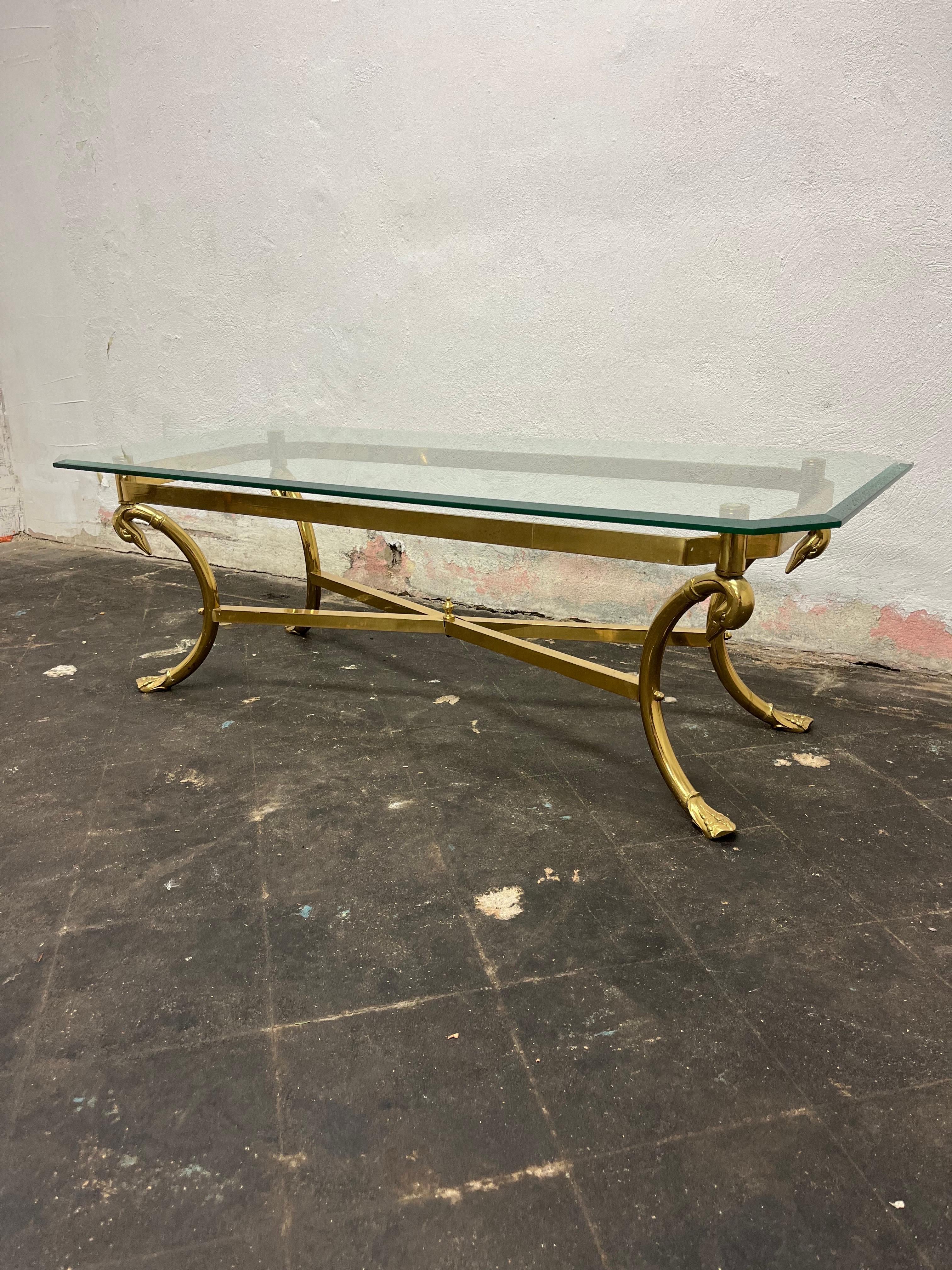 Hollywood Regency Solid Brass Swan Base Coffee Table 3
