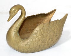 Hollywood Regency Solid Cast Bronze Swan Planter Animal Sculpture Centerpiece