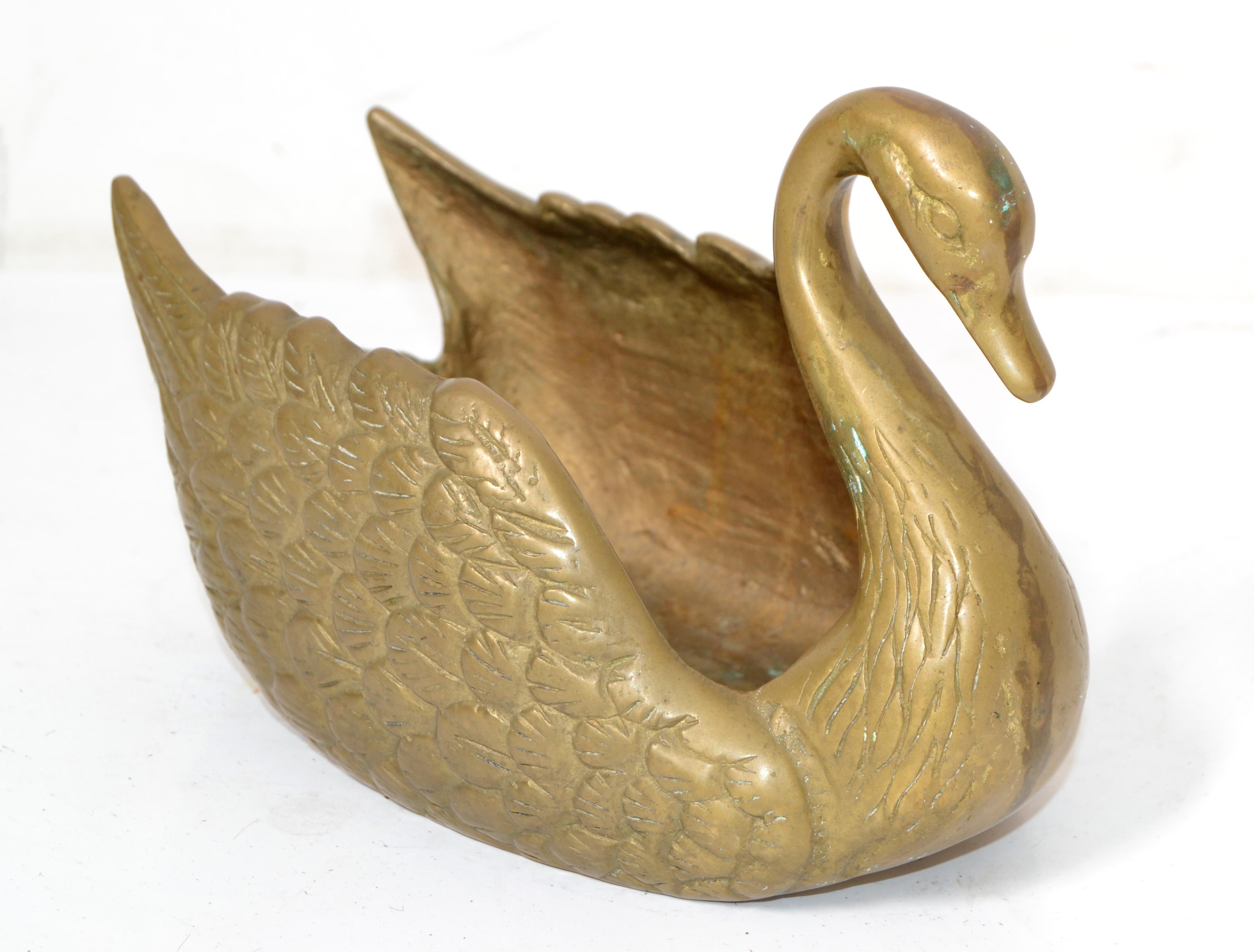 vintage brass swan planter