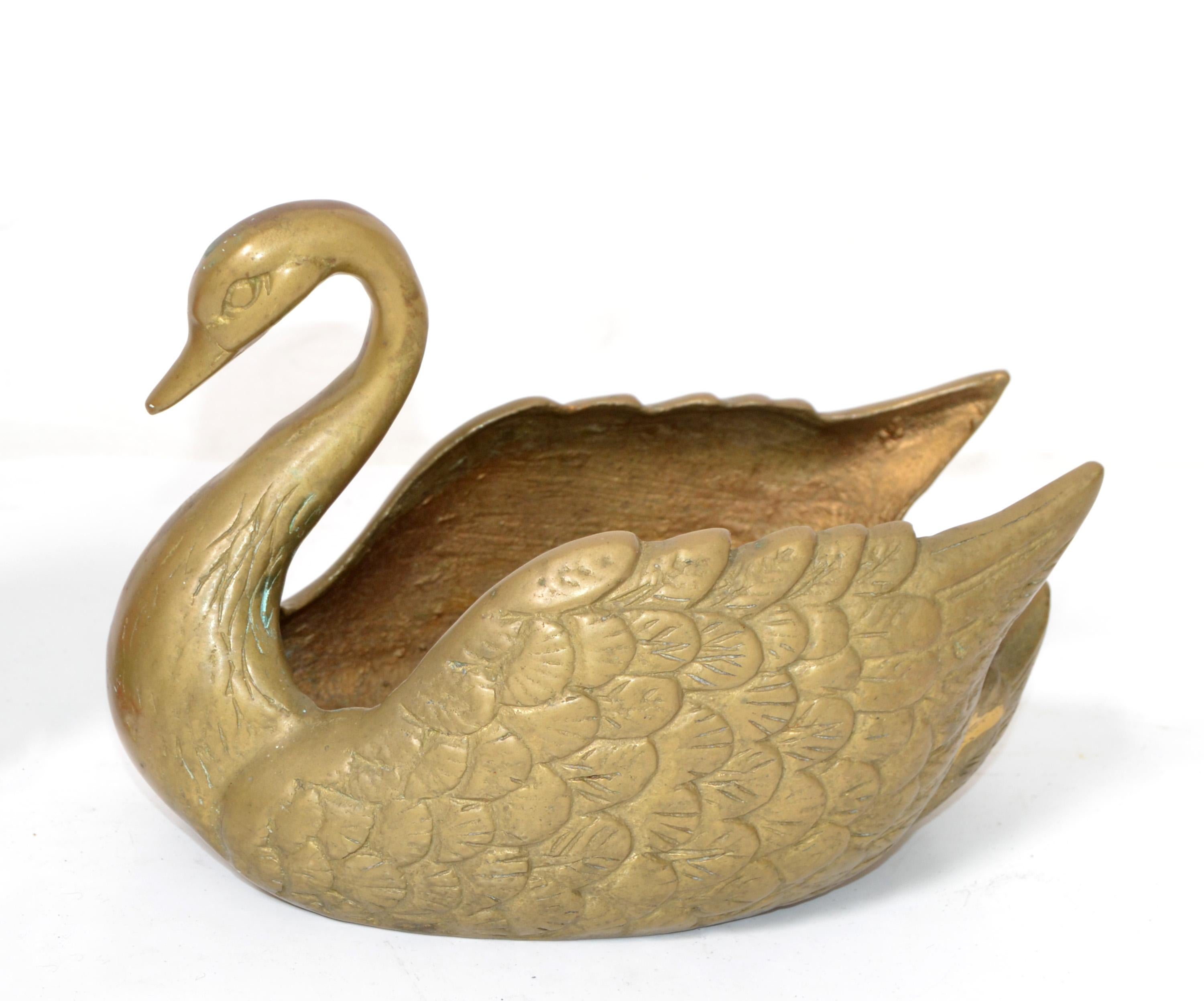 large brass swan planter