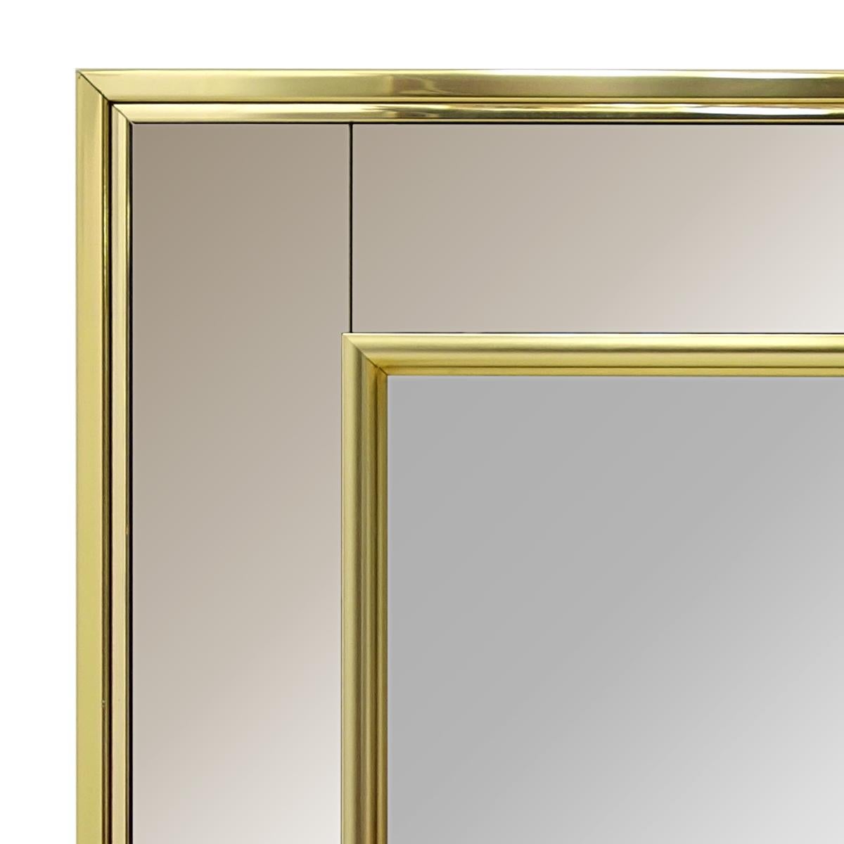 20th Century Hollywood Regency Square Two-Toned Mirror in Brass Frame For Sale