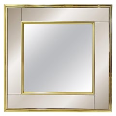 Hollywood Regency Square Two-Toned Mirror in Brass Frame