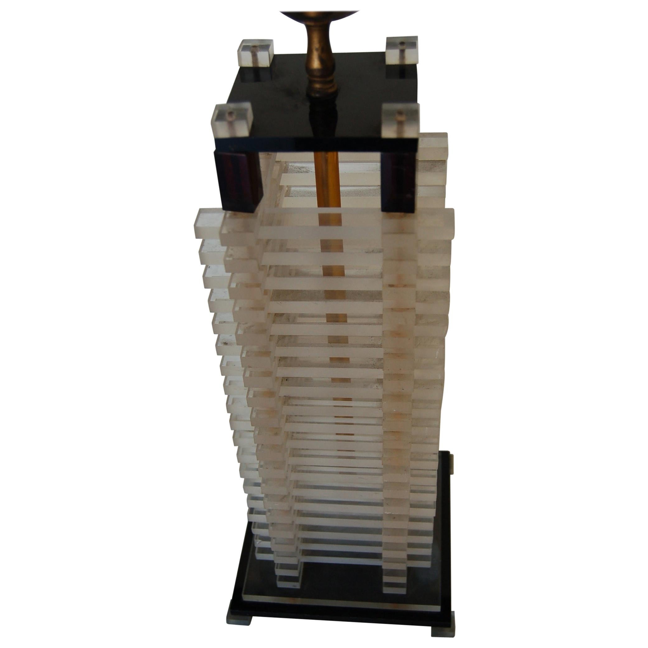 Hollywood Regency Stacked Lucite Table Lamp