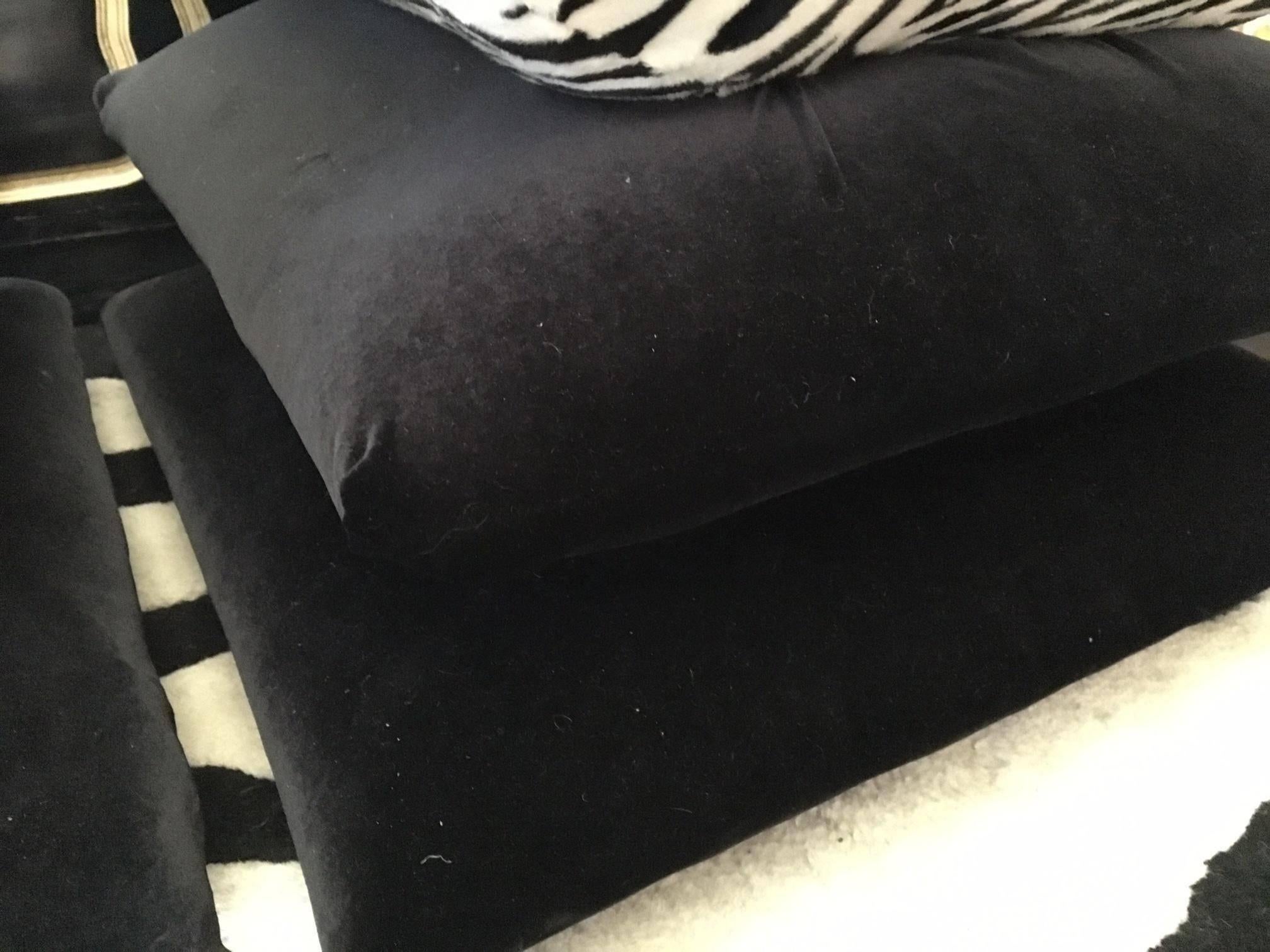 Hollywood Regency Stacked Pillow Velvet Zebra Footstools In Excellent Condition In Jacksonville, FL