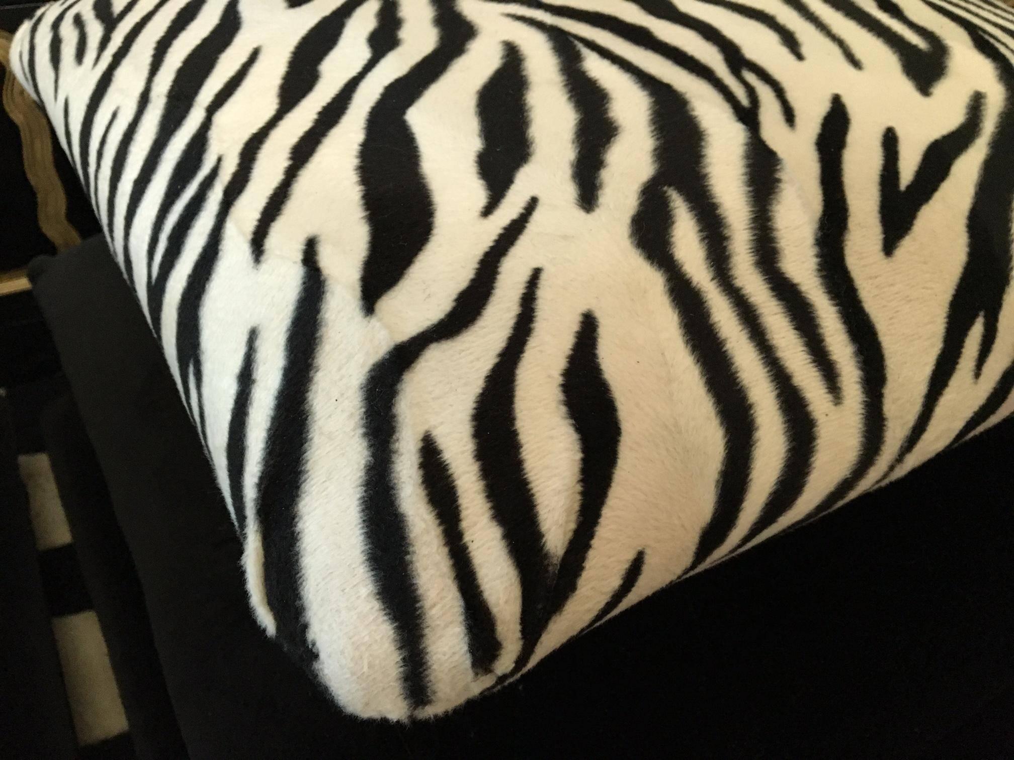 Late 20th Century Hollywood Regency Stacked Pillow Velvet Zebra Footstools