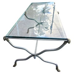 Hollywood Regency Stainless Steel w Brass Rams Head Cocktail Table Maison Jansen