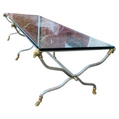 Hollywood Regency Stainless Steel w Brass Rams Head Cocktail Table Maison Jansen