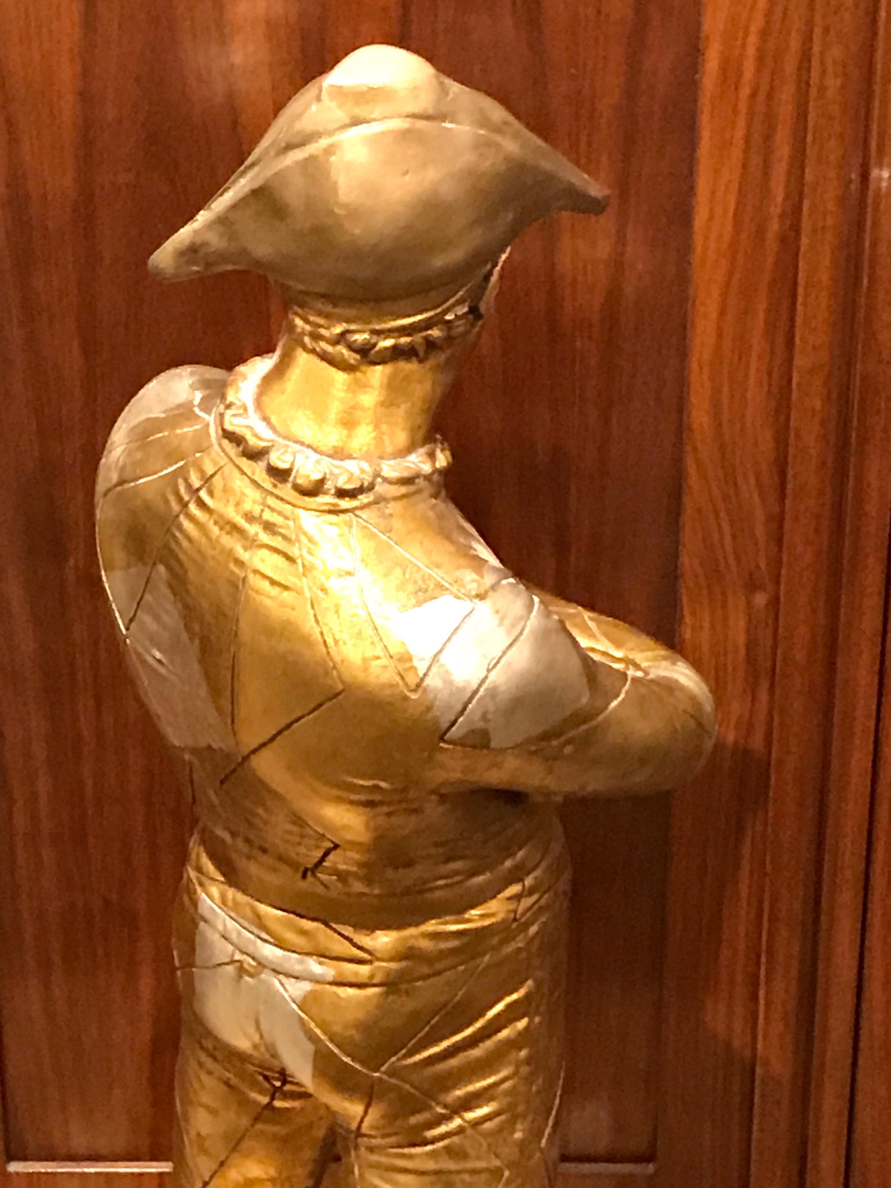 Hollywood Regency Standing Gold and Silvered Harlequin Sculpture 4