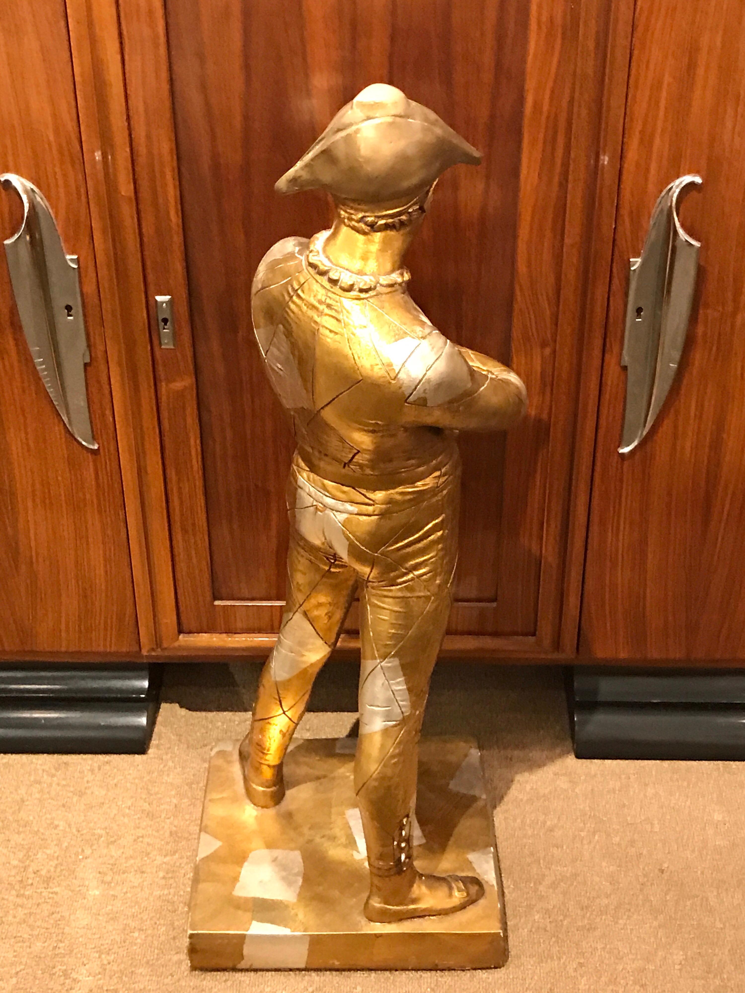 Hollywood Regency Standing Gold and Silvered Harlequin Sculpture 6